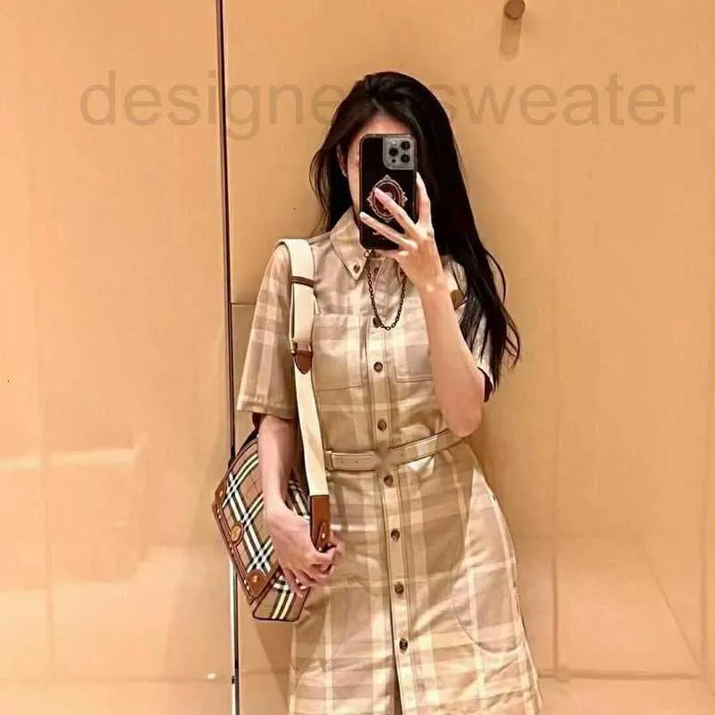 Basic & Casual Dresses Designer Summer Dress High Quality British Plaid Skirt Women's High end Plaid Shirt Collar Short Sleeve Dress ED0V