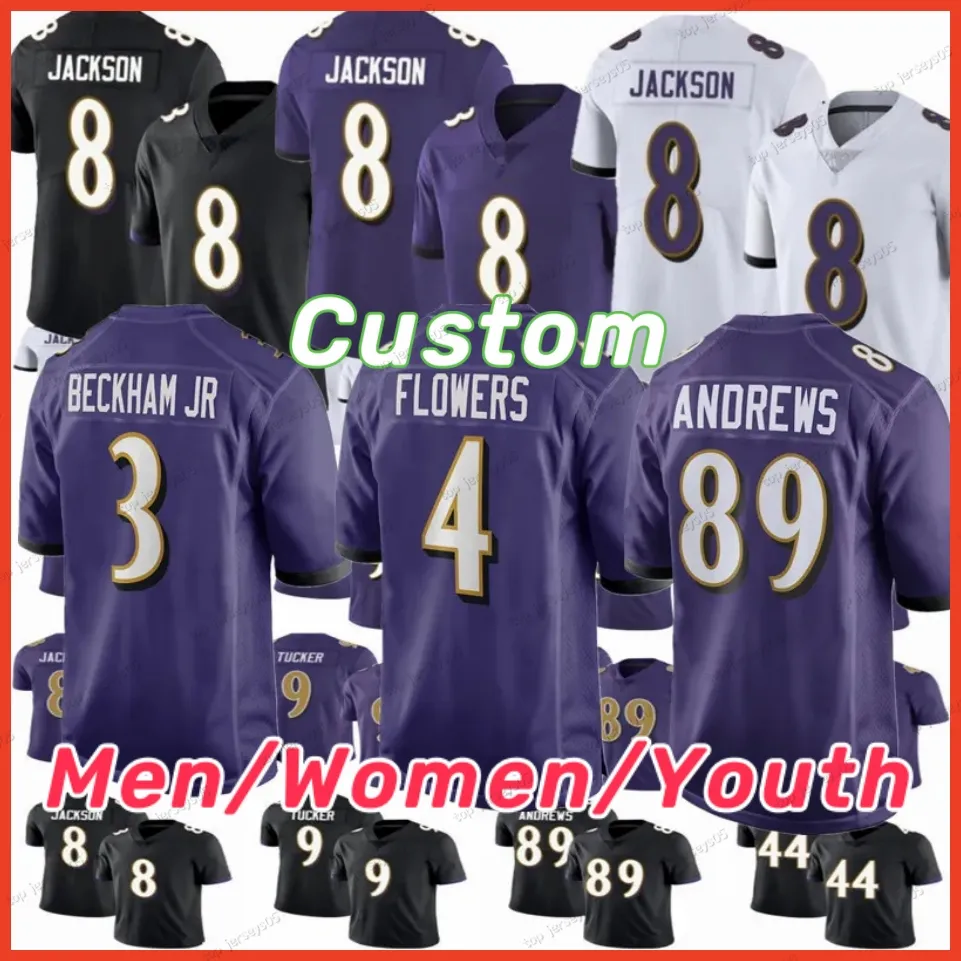 8 Lamar Jackson Football Jersey Derrick Henry Kyle Hamilton Ray Lewis Mark Andrews Patrick Queen Justin Tucker J.K. Dobbins Rashod Bateman Odell Beckham Zay Flowers