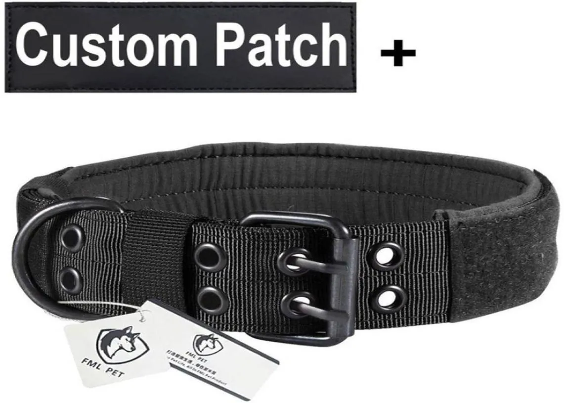 FML PET Militar Military Tactical Collar Nylon Ajustable Collar de perros personalizado para perros Servicio Patches personalizados Identificación de etiqueta Y200515955065