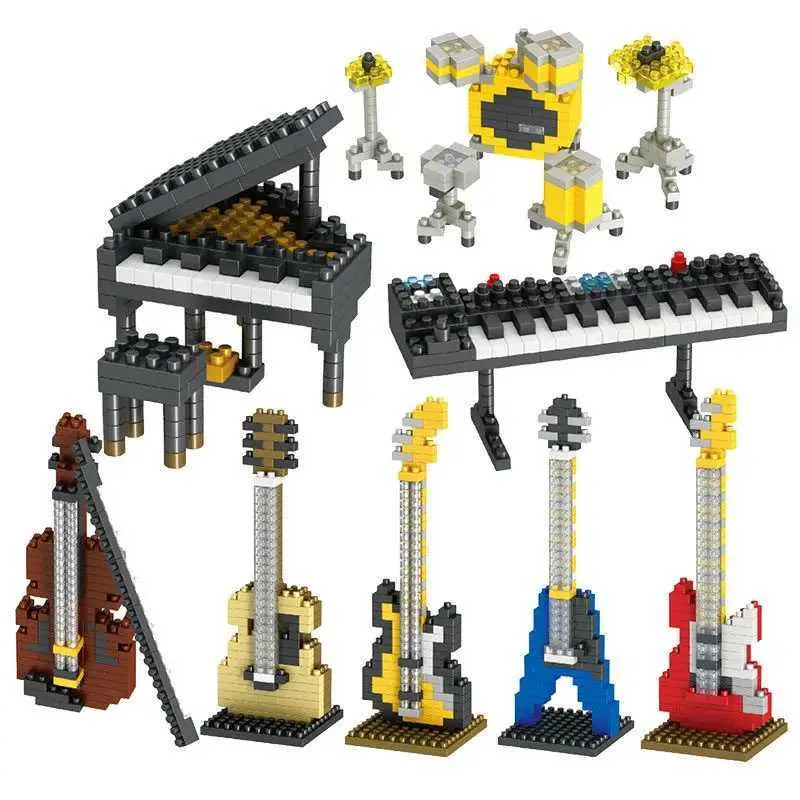 Blocks MOC Music Instruments Building Block Music Series ABS Plastic Mini Piano Guitar DIY Assembly Building Block Childrens Education Toys WX