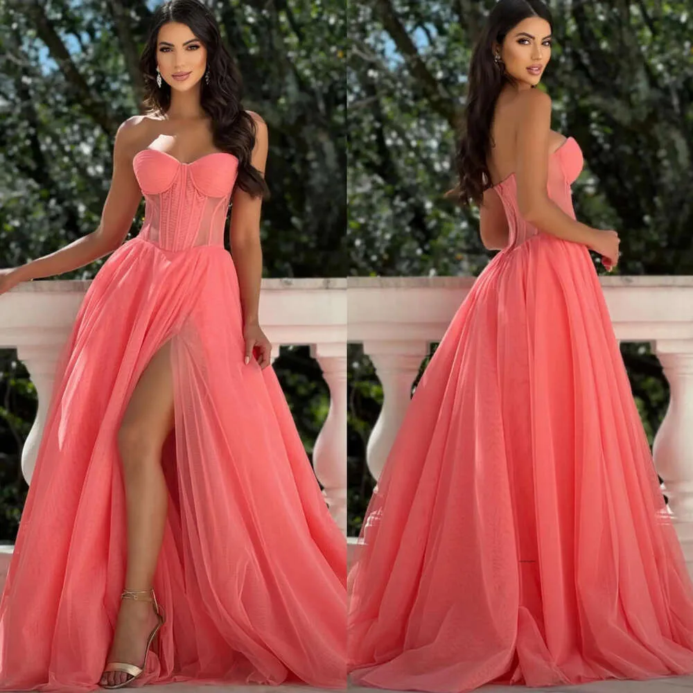 Prom Neon Peach Dress Coral, Peach, Neon Prom Brought Depop