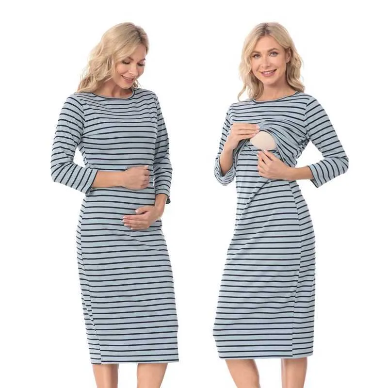 Maternity Dresses New Striped Maternity Clothes Maternity Dresses Pregnancy Clothes For Pregnant Women Nursing Breastfeeding Dresses Free Shipping Y240516