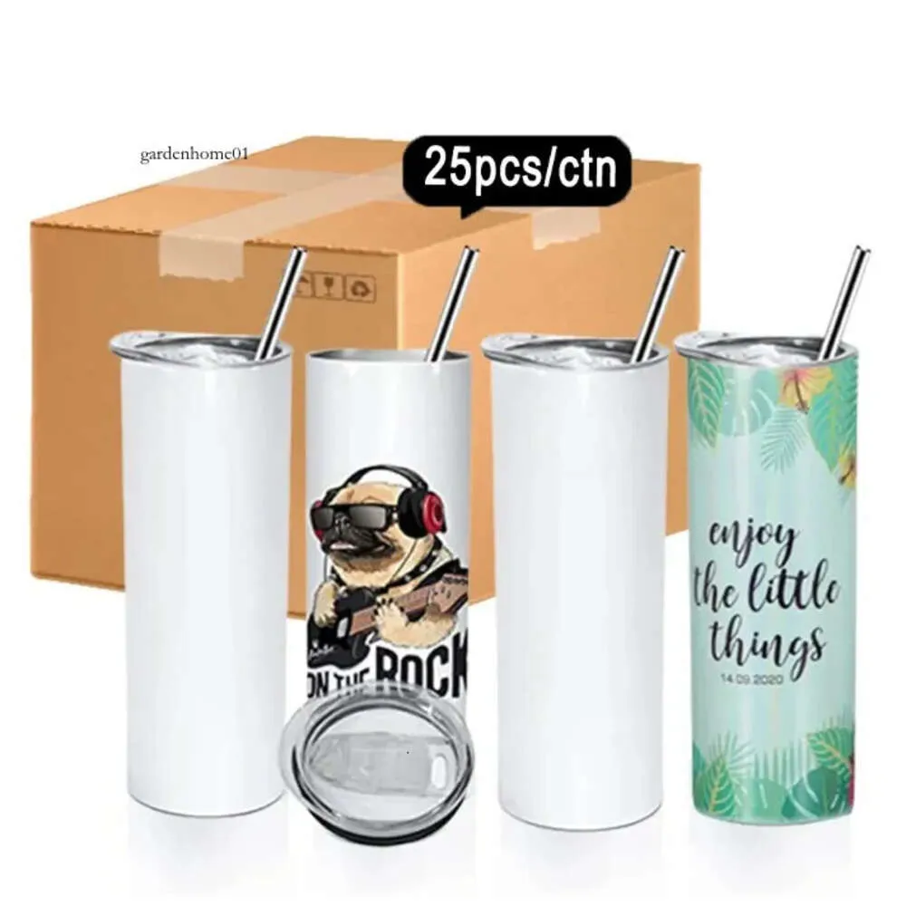 USA/CA Warehouse Sublimation Glass Straight 20oz White Vacuum Insulated Stainless Steel Travel Coffee Mug with Lid Cup 120 4.23 0516