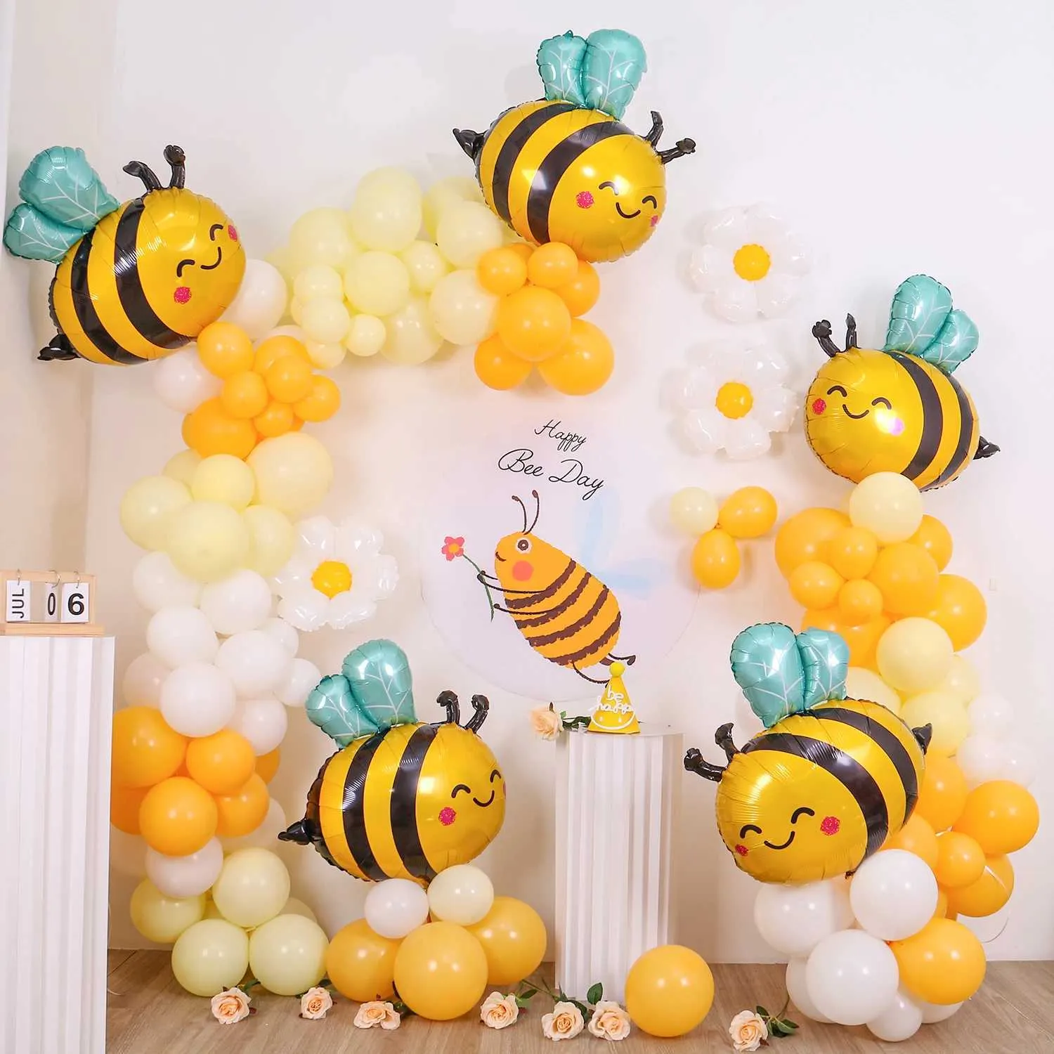 Gold Happy Bee Day Banner | Bienen-Thema Baby Shower & Geburtstagsdeko | Schwarz-goldenes Banner Zum Aufhängen