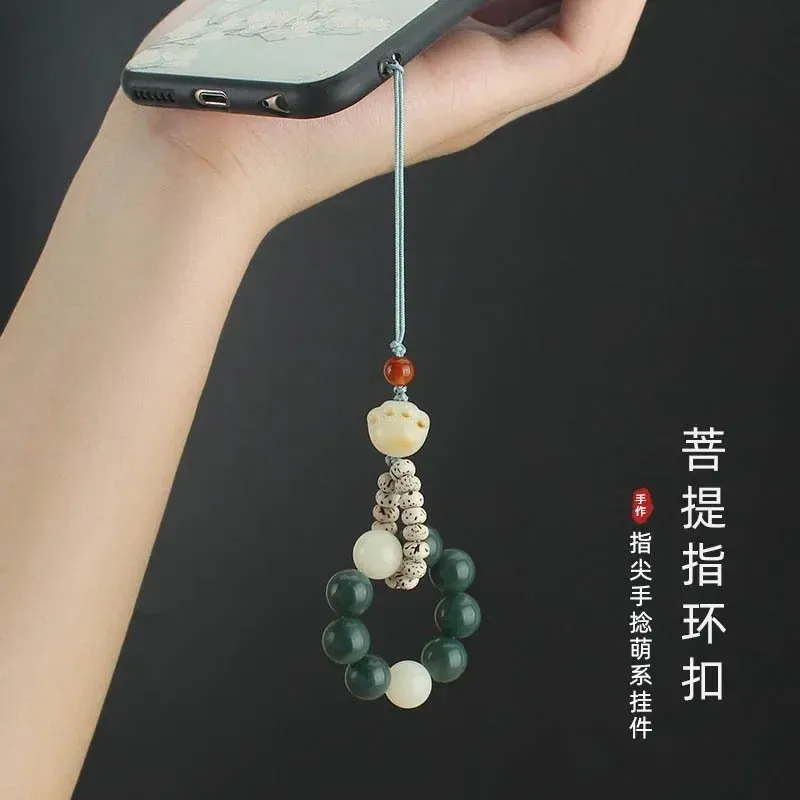 Белая нефритовая корневая цепь телефона висят веревочной пара телефона, висящая веревка короткая USB -привод подвесной кулон безделушки