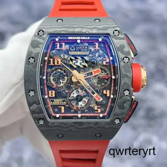RM Tourbillon Wrist Watch Rm011 Lotus F1 Team Lotus Black Ntpt Carbon Fiber Automatic Mechanical Mens Watch