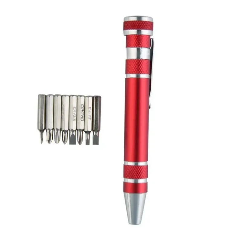 Hot Portable 8 em 1 alumínio Pen Style Sfriw Driver multi-Tool Tool Fool Telember Repair Kit Kit de fenda Bits