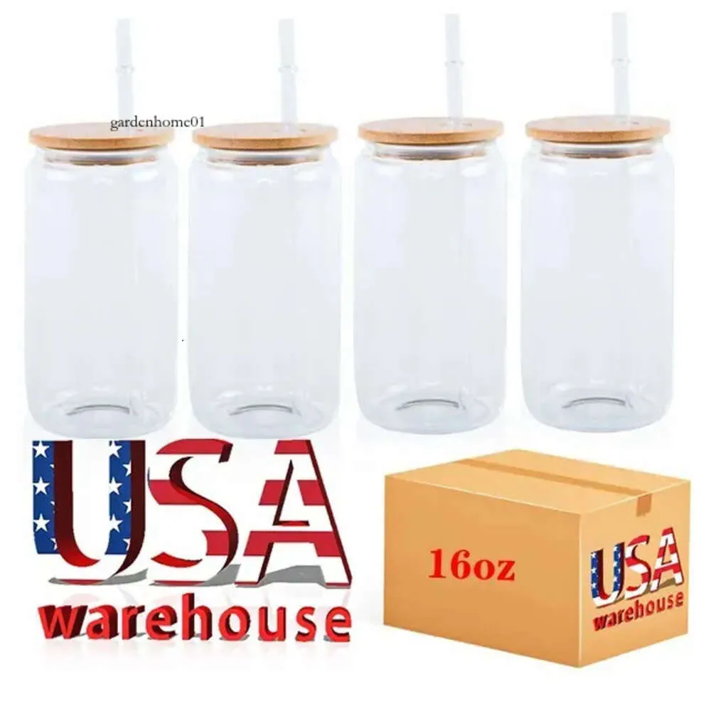 US/CA STOCK 16OZ Mugs Beer Can Shaped Bamboo Cups Bubble Tea Boba Insulated Glass Tumbler with Lid and Straw Indivial Pack 4.23 0516