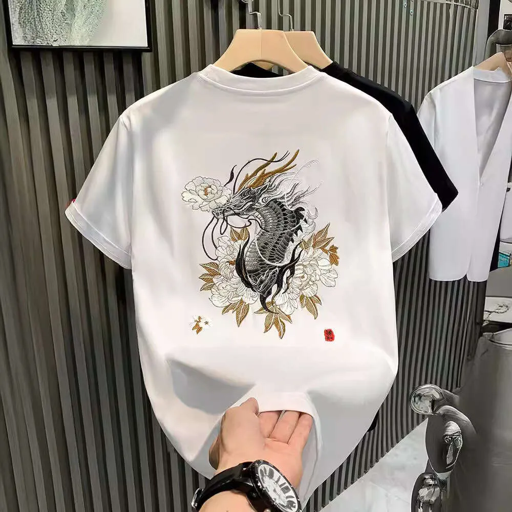 2024 Internet Celebridade Vessa Hot Nicho Design Sense Light Luxury Men's T-shirt Mangueira curta Moda de algodão Halte Hateria