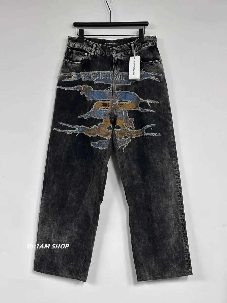 送料・関税込●GRAILZ● 25SS COATED BALLON DENIM PANTS Classic Gluez Embroidered Vintage Jeans Mens With Zipper Y