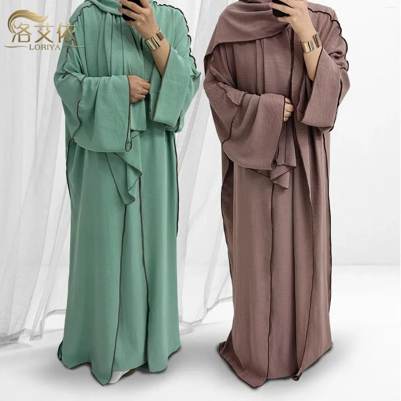 Etnische kleding Turkije Dubai Abayas Moslimset Cardigan Binnenronde en Tulband lange gewaden driedelige opening voor vrouwenjurk