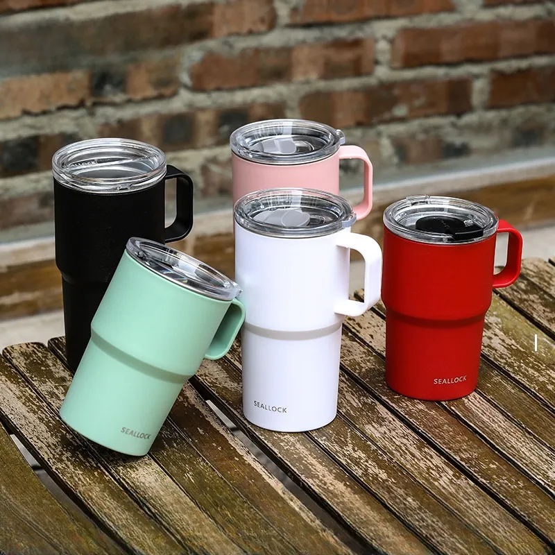 Fashion 304 stainless steel mugs with handle lid letters portable coffee tumblers cups outdoor 460ml 560ml multicolors water bottle pink green 15 68wy