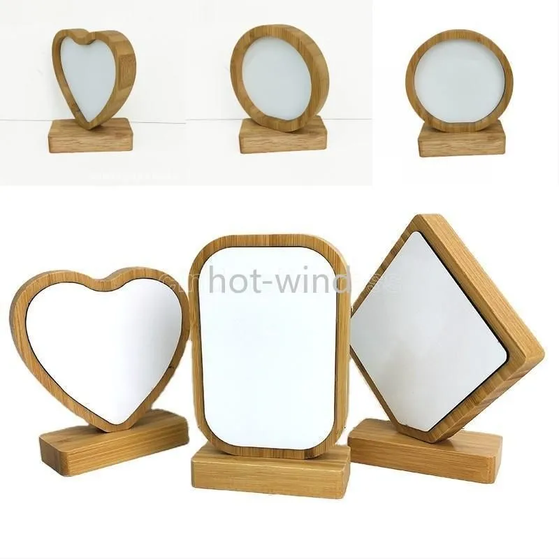 Heart Sublimation Blank Photo Frame With Base Decoration Picture Sided FY4991 Bamboos Round Wood Frames Magnetism Double Painting Love Mjja