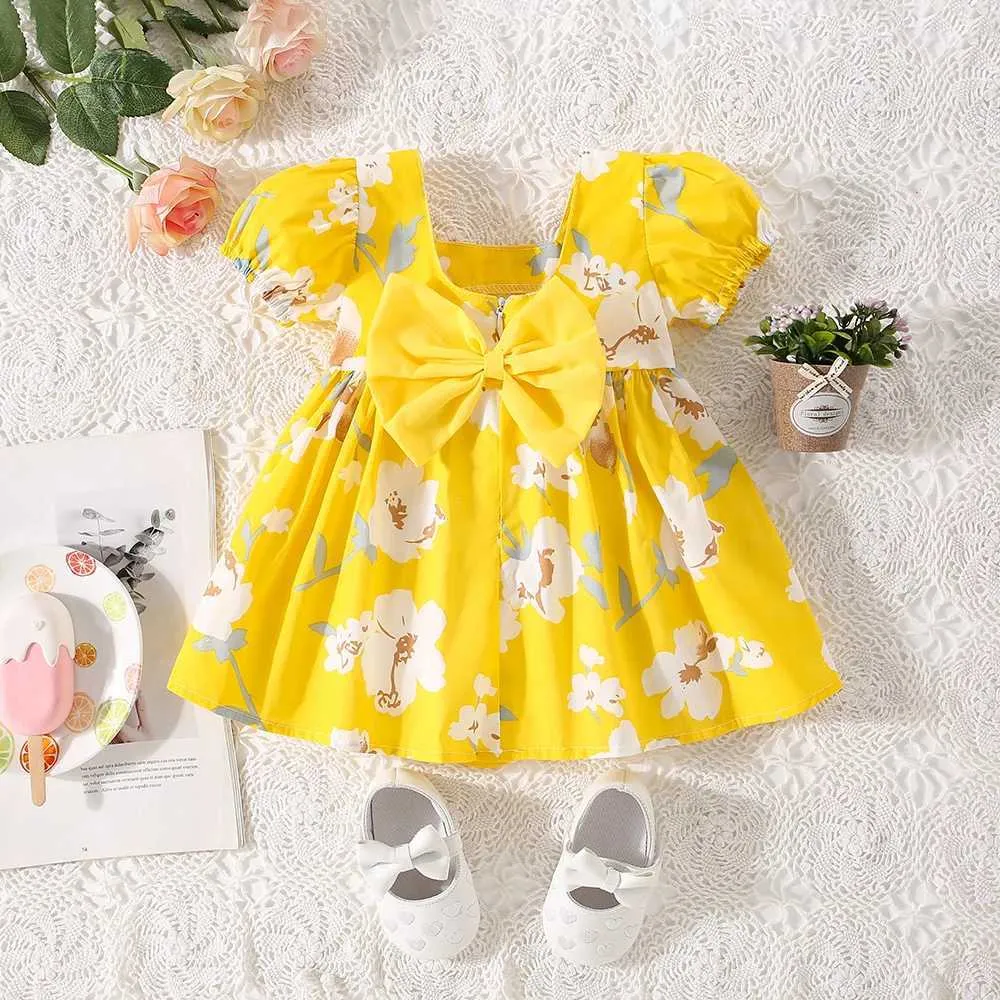 Girls Summer Dress Baby Dress Knee-Length Floral A-Line with Big Bow and  Square Neck Lightweight Thin Fabric from Dhgate Girls Dresses - price 29.33