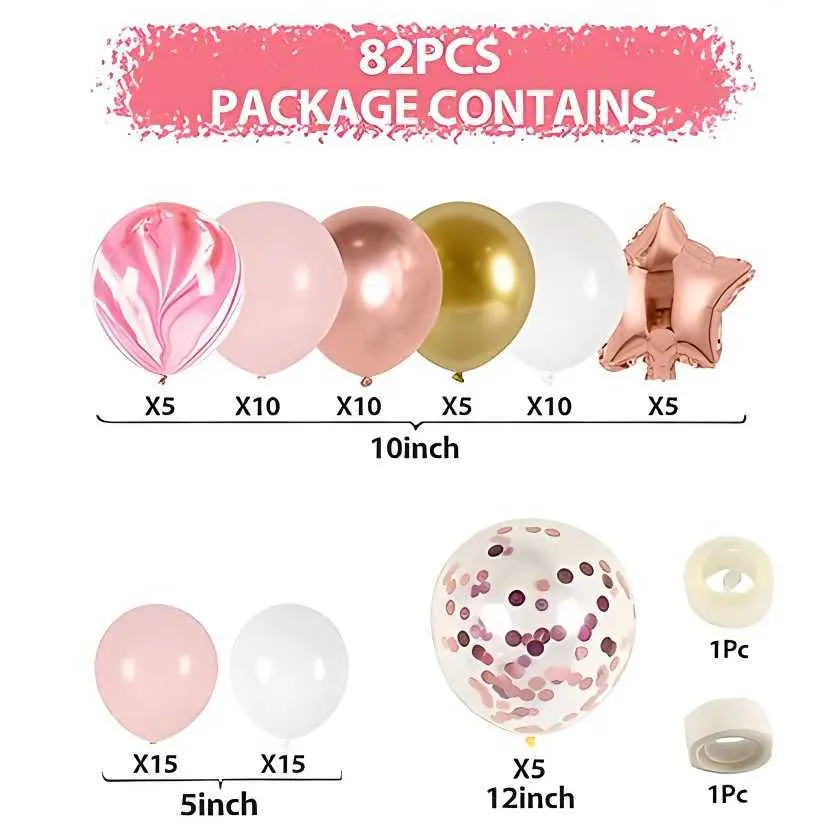 1st Birthday Balloons Pink and Gold Party Decorations Kit: Pink Balloon ...