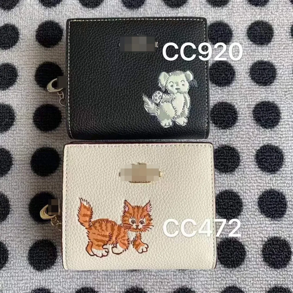 CC920 CC472猫漫画パターンショートウォレットスナップカードケースショート財布ジップフォールド財布920 472