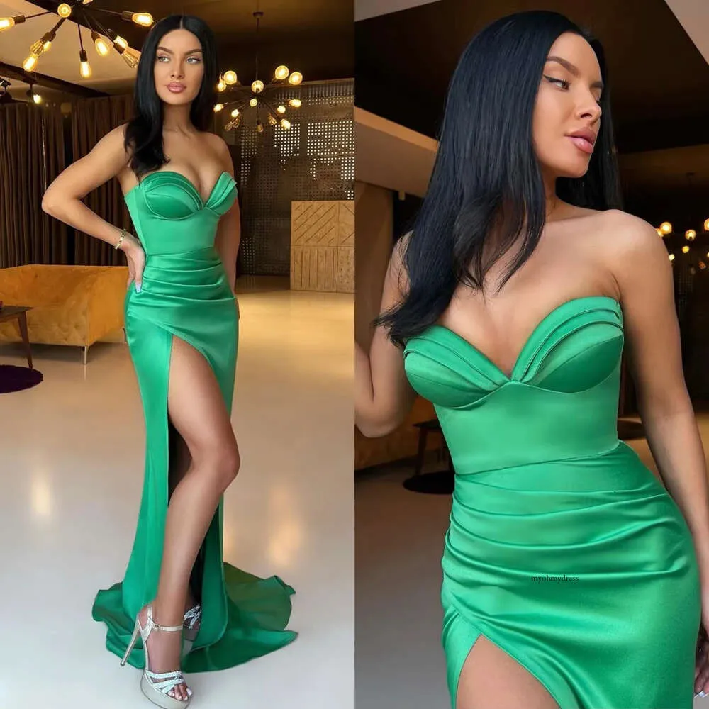 Green Sweetheart Sheath double Slit prom dress with Pleats and Slit - Formal Long Evening Gown for Special Occasions (Style 0516) Green Sweetheart Sheath double Slit prom dress with Pleats and Slit - Formal Long Evening Gown for Special Occasions (Style 0516)