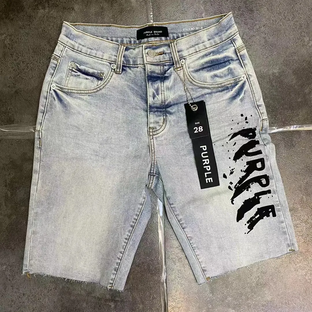 Purple Denim Shorts for Men: Casual Hip-Hop Style, Knee Purple Denim Shorts for Men: Casual Hip-Hop Style, Knee