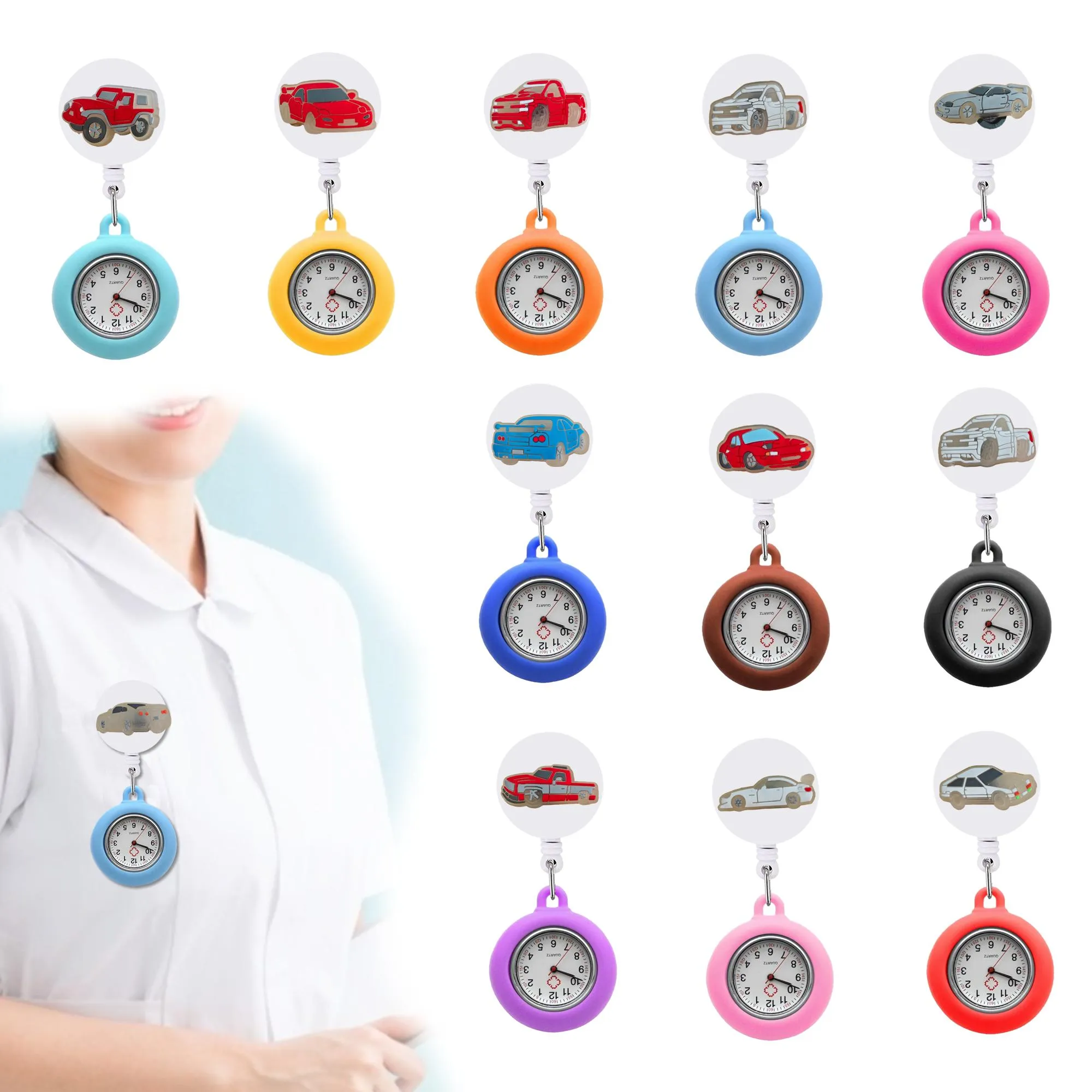 Pocket Watch Chain Fluorescent Cars 19 Clip Watches Retractable Digital Fob Clock Gift Nurse On Badge Reel Hanging Quartz Watche For W Otqil