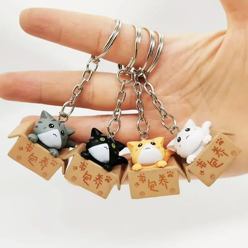 Kreative Persönlichkeit süße kleine Katzenbox Schlüsselbund für Frauen Männer Schlüsselbeutel Anhänger