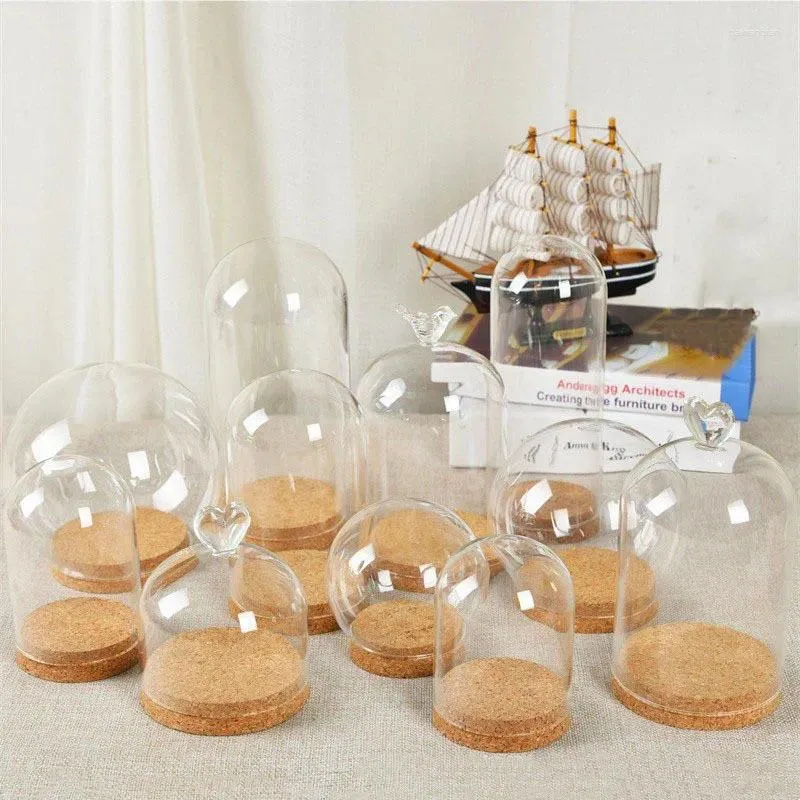Decorative Figurines 2sets/pack Different Top Glass Dome Vase Home Transparent Cover Cork Base Wedding Live Prop DIY Friend Favor Gift