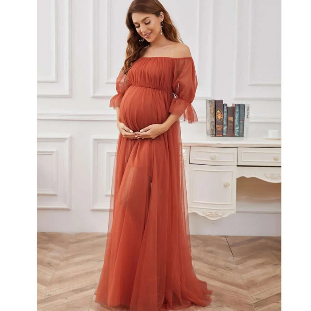 Dames off-shoulder a-line tule Boheemse kraamjurk voor babydouche