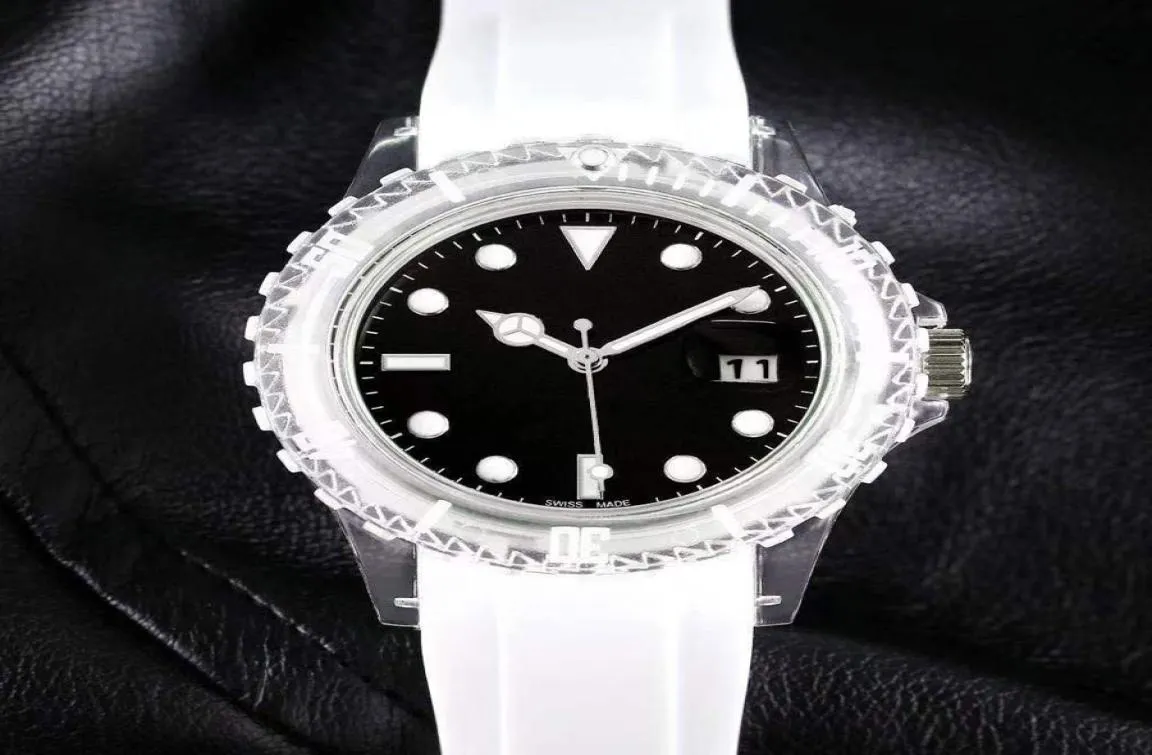 Brand Watch Men Clear Case Style Silicone Strap Calender Quartz Wrist Watches R1578502281