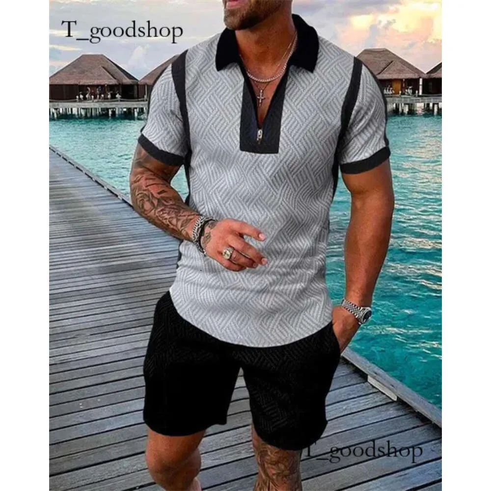 Men's Tracksuits Men's Tracksuit Summer Short Sleeve Shirt And Shorts Suit Two-Piece Set Male Gym Sport Golf Clothing Streetwear For Mencasual Men#2024 Fb9
