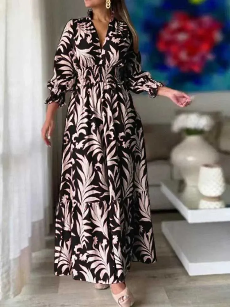 Etniska kläder boho klänning muslimska kvinnor abaya indiska abayas tryck långa skjorta klänningar dubai islam kväll kaftan mantel longue vestidos largos 2024 t240515