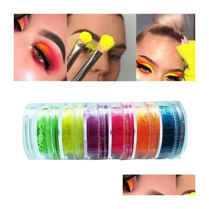 Eye Shadow Colorf Neon Eyeshadow Powder 6 Colors Nail Art Matte Glitter Lätt att bära kosmetik Makeup Drop Delivery Health Beauty Eyes Dhnu0