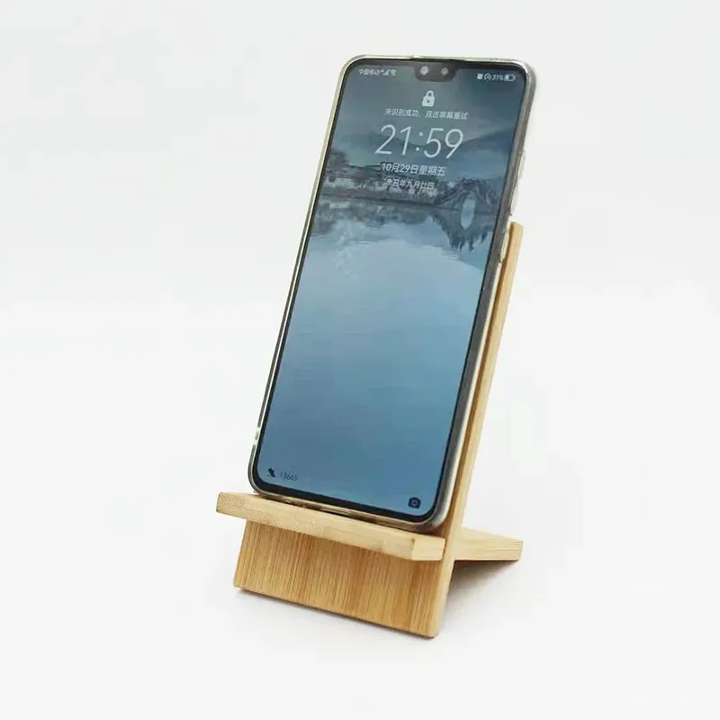 Phone celular de bambu Stand para mesa com orifício de carregamento, suporte removível de madeira para suporte para comprimido para comprimido de madeira de mesa de mesa de madeira