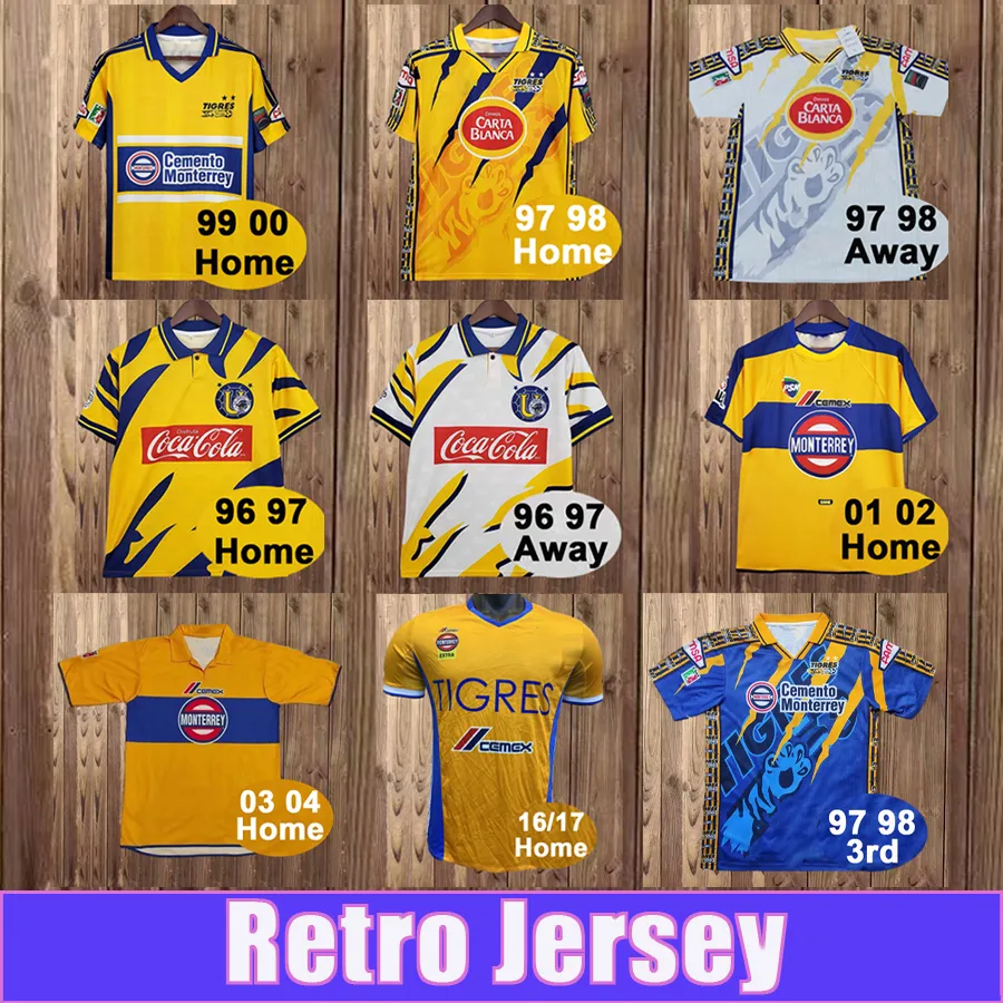 1996 2003 Tigres de la uanl retro voetbal jersey thuis weg 3e korte mouwen voetbal shirts