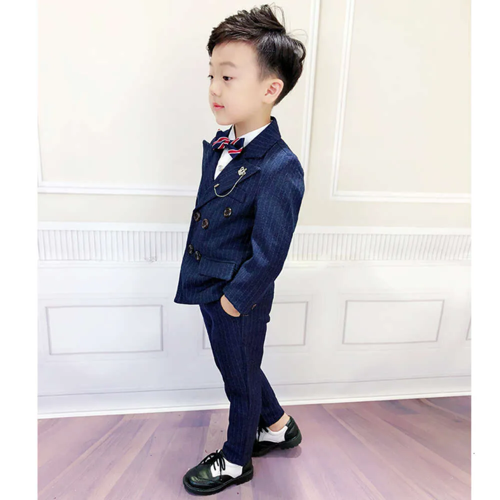 Kinderceremonie Kostuum Kinderen Blzaer -kleding Set voor bruiloft Baby Boy Double Breasted Jacket Broek Shirt 3pcs Fotografie Pak