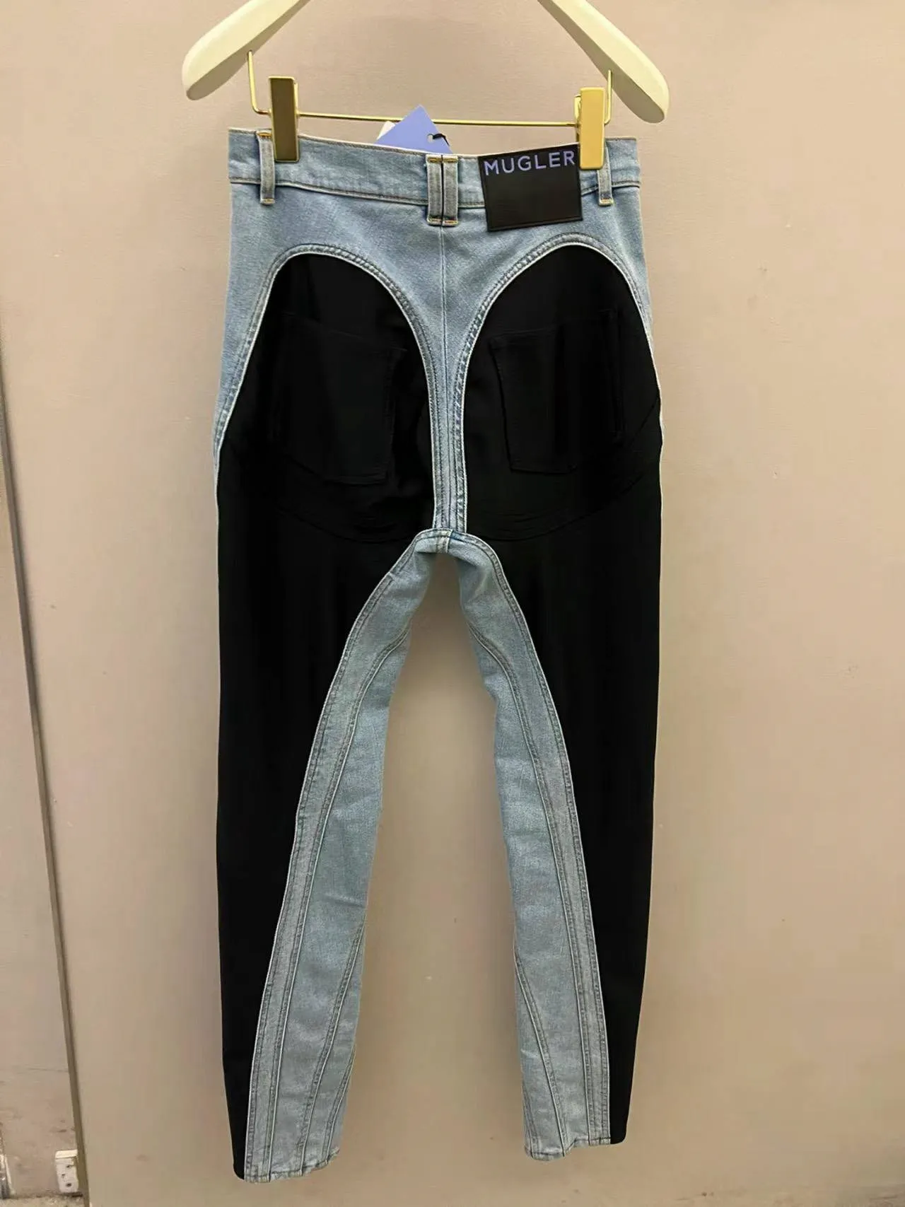 Mugler long zip denim pants