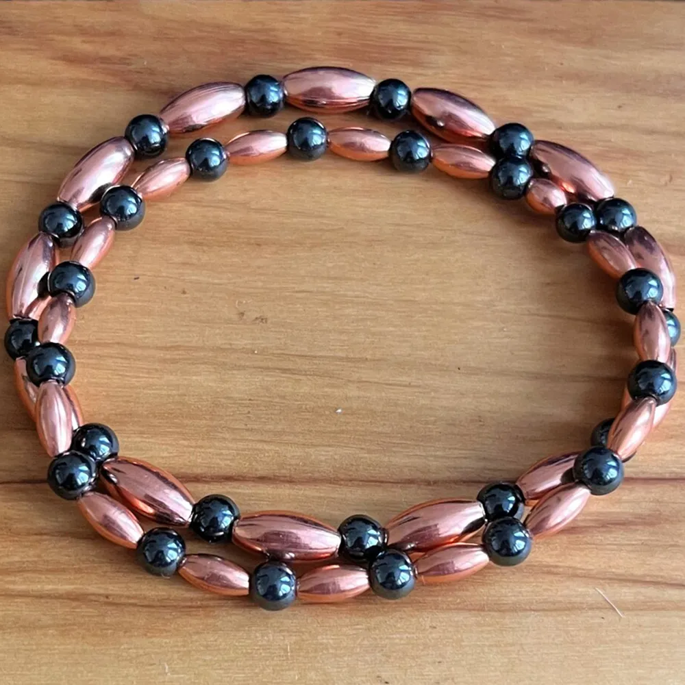 MG2115 New Design Genuine Copper Magnetic Hematite Bracelet Womens Root Chakra Support Energy Flow EMF Wrist Yoga Mala