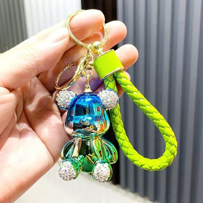 Cute Anime Keychain Charm Key Ring Fob Pendant Light Luxury Diamond-plated Sitting Violent Bear Doll Couple Students Creative Valentine`s Day Gift DHL