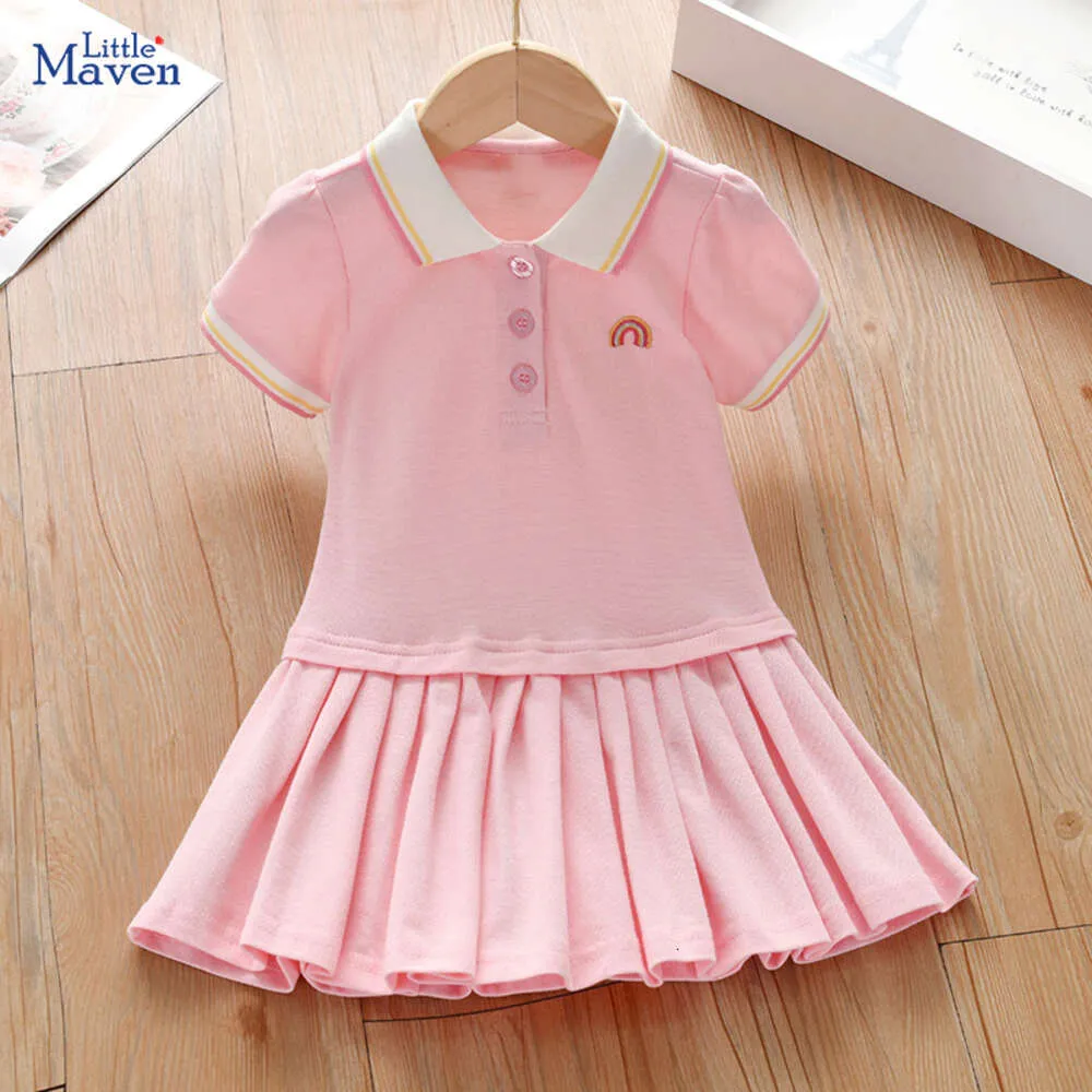 Vestido de festa de festas Little Maven Roupas de crianças 2024 Meninas de bebê rosa pólo pólo de verão vestidos de férias para crianças roupas l2405