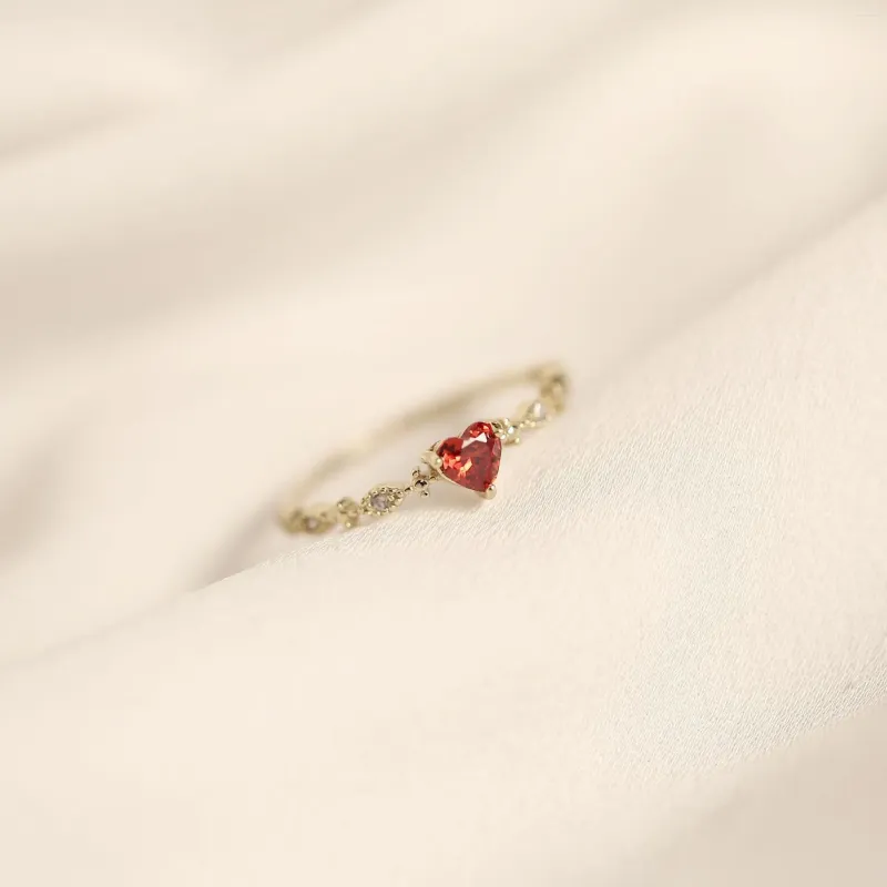 Klaster Pierścienie Oryginalne 925 Sterling Silver 14K Gold Red Heart for Wesder Wedding Vintage luksusowa biżuteria