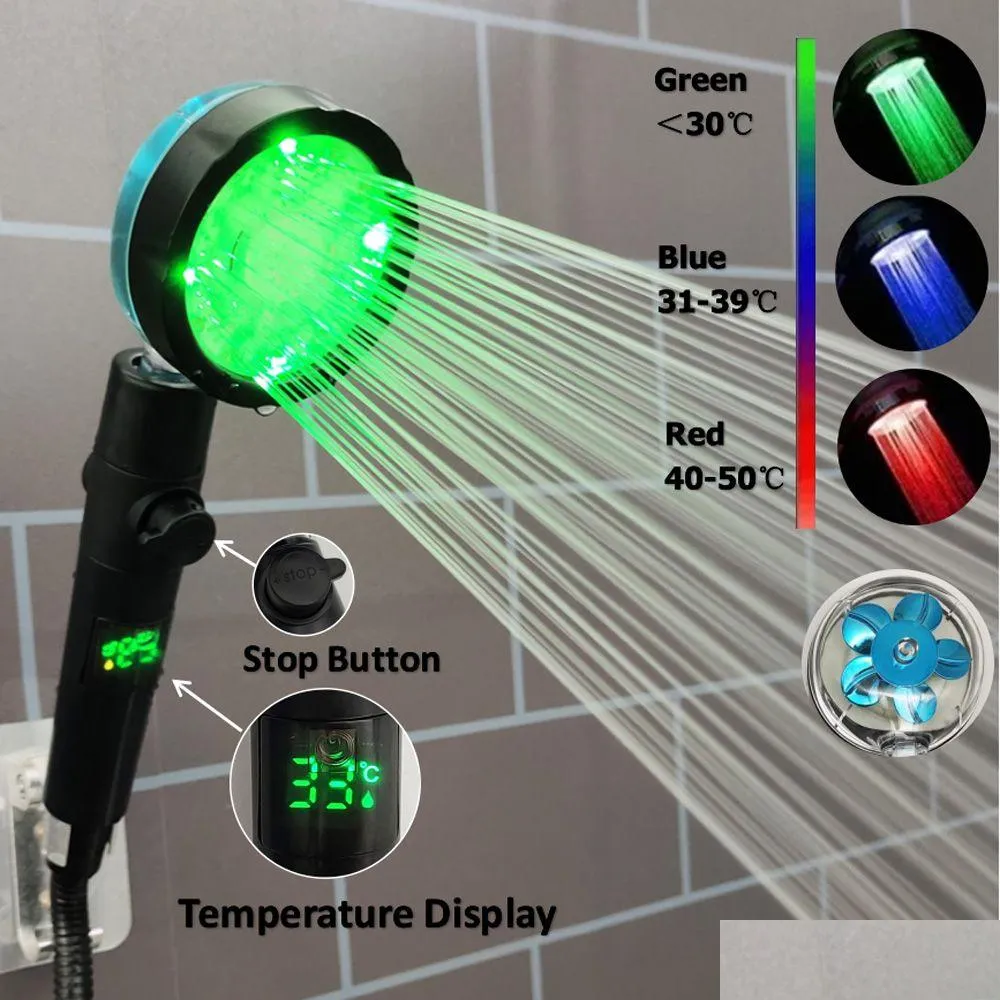 Łazienka prysznic Nowe cyfrowe wyświetlacz Temperatura LED Kontrola głowicy koloru wentylator pod prysznicem opadów pod wysokim ciśnieniem z przyciskiem zatrzymania d dhfgy