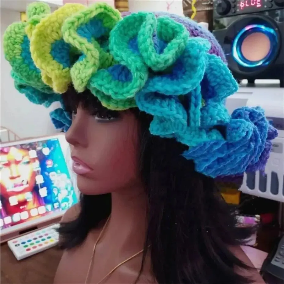 5Pcs Bulk Knitted Bucket Hats Plush Warm Winter Crochet Beanies for Women Men