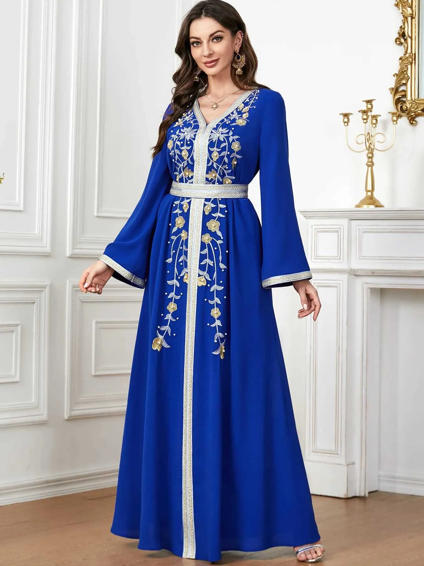 knee length dresses for ladies Elegant Muslim Women's Pleated Chiffon Pullover Robe Dress Modest Solid  Color Abaya with Flared Sleeves. (MA176)