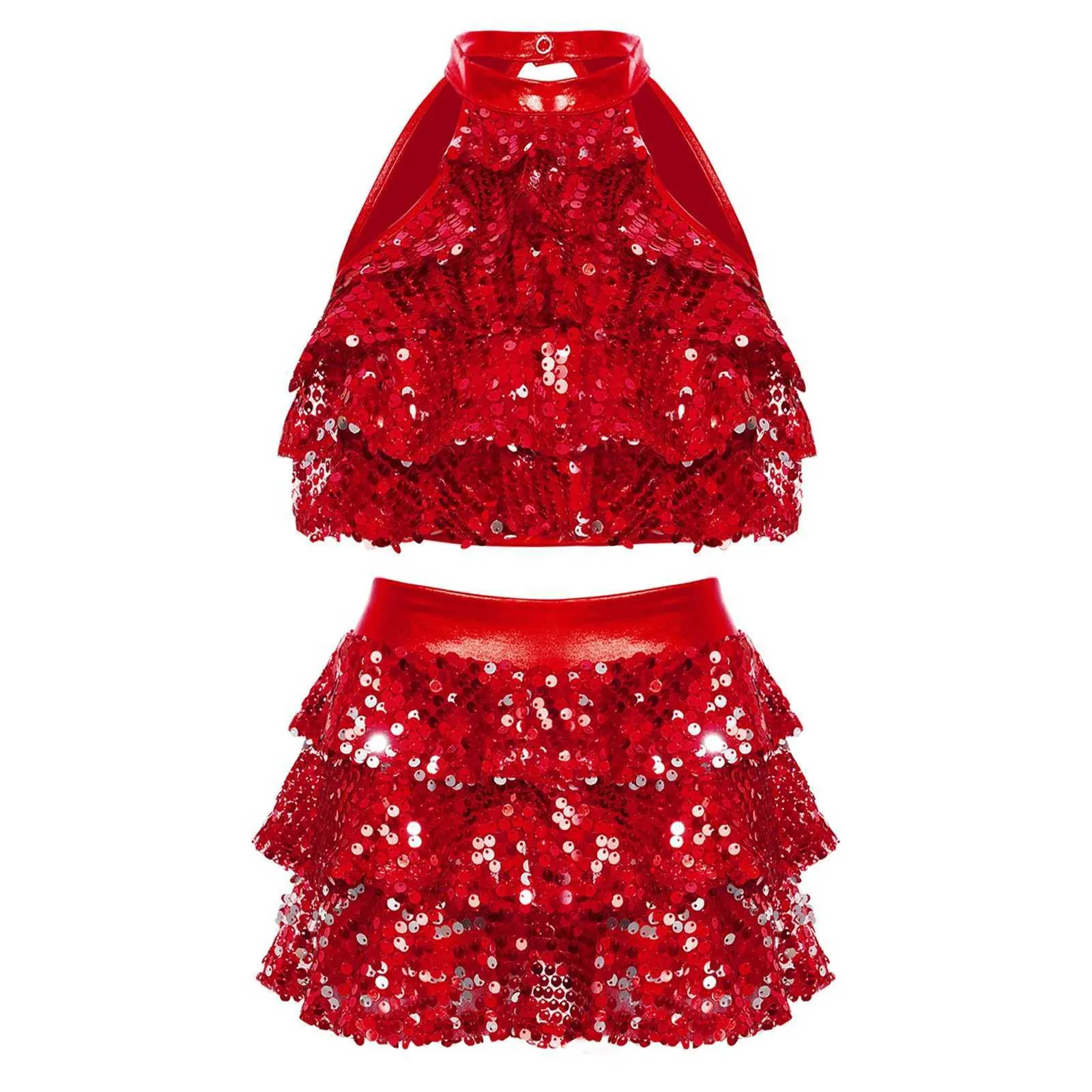 Red sequin dance top sales