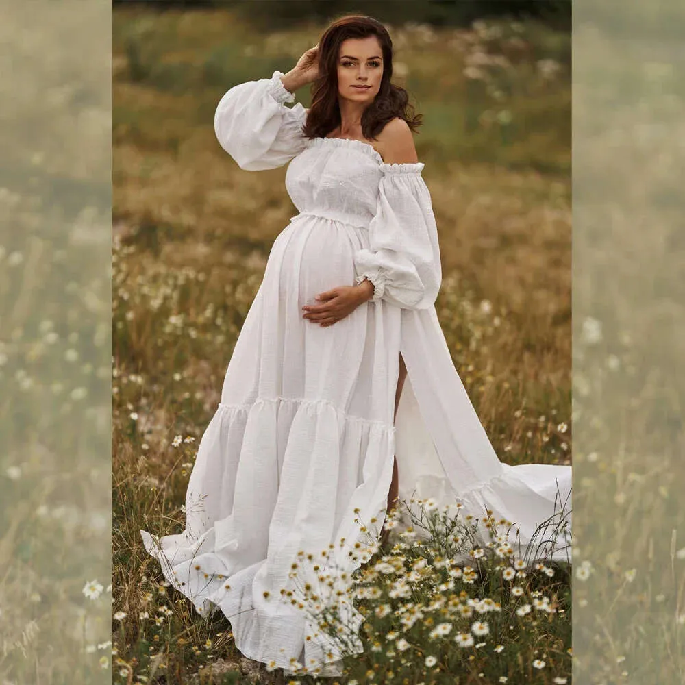 母性の写真撮影妊娠写真のための自由ho病リネンコットンドレス小道具妊婦は快適なビンテージドレスを着ています