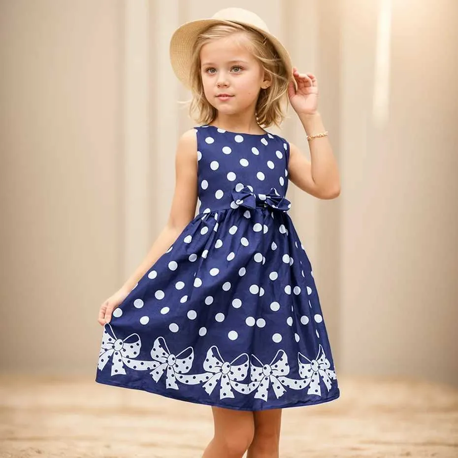 Girls Dotted Summer Dresses Sleeveless Casual Style for Kids
