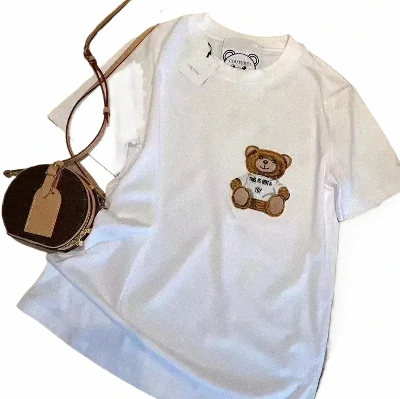 Kobiety TEES TEE Summer Nowa koszulka Flocking trzy-dymensyjna carto Bear Letter Hafdery luźne krótkie rękawy dla mężczyzn i kobiet 96fk#