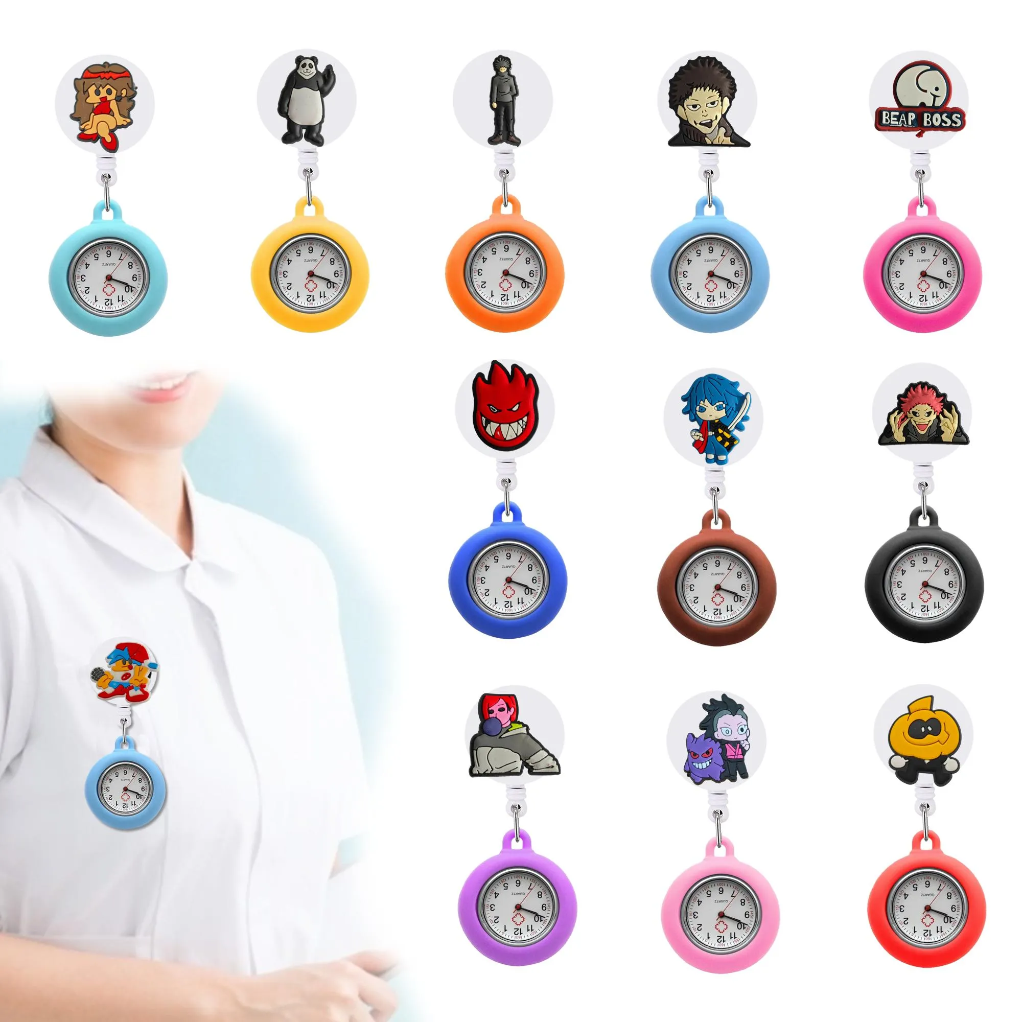 Other Home Decor Characters Clip Pocket Watches Retractable Arabic Numeral Dial Nurse Watch Quartz Brooch Badge Reel Hanging Fob Sil Otiez