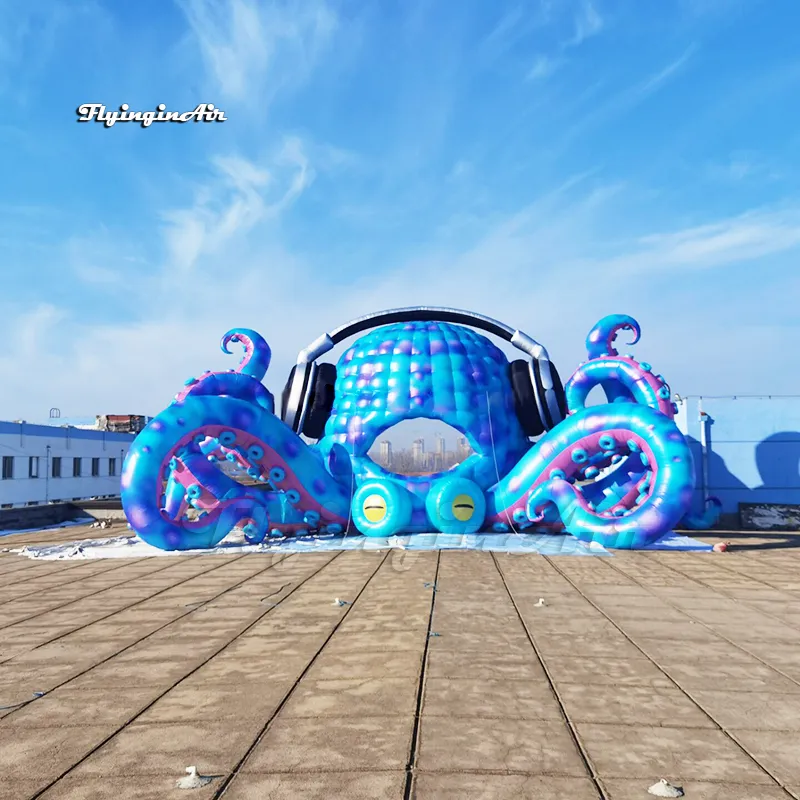 Gigante all'ingrosso Gigante esterno gonfiabile polpo personalizzato Tenda temporanea Concerto DJ Booth Air Blow Up Octopus Model con cuffia per decorazione per feste musicali