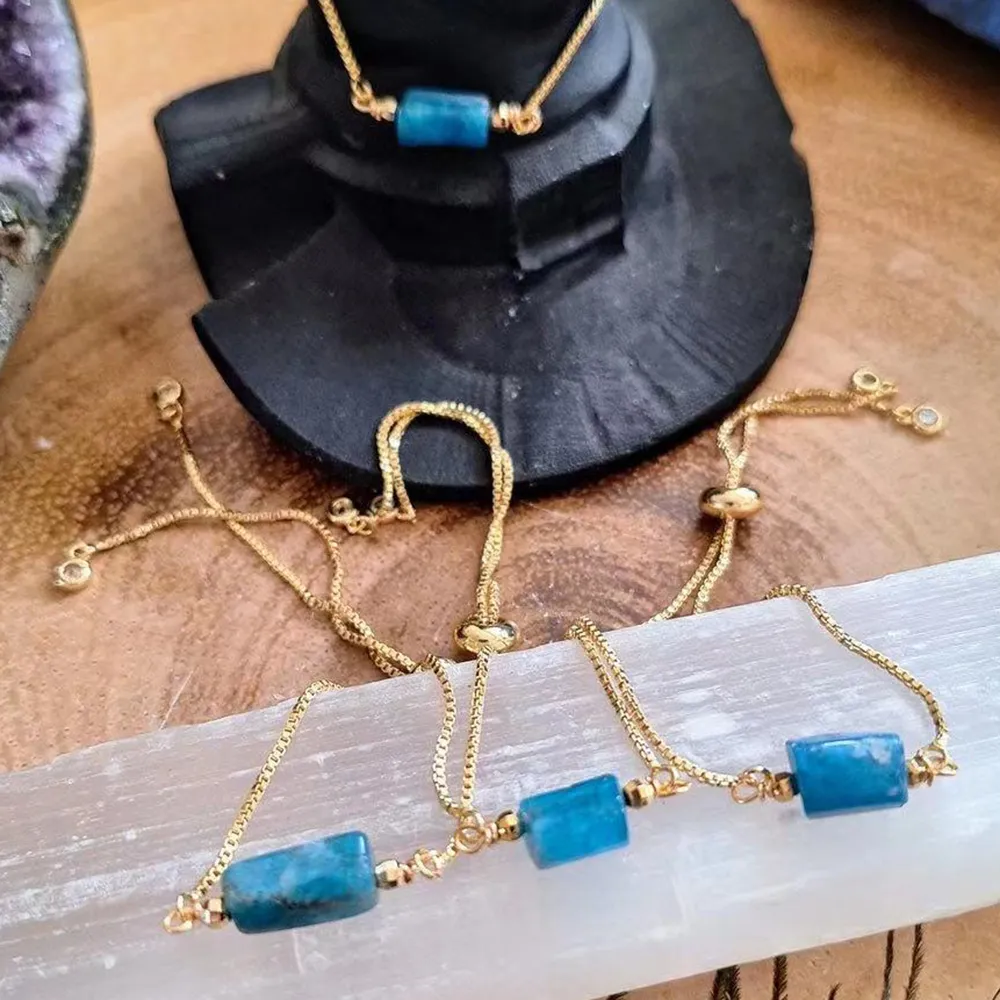 MG2133 NIEUWE RAW BLAUWE APATITE APATIET BRACKTE FASHOUD Dames Handgemaakte verstelbare minimalistische kristalgenezing sieraden