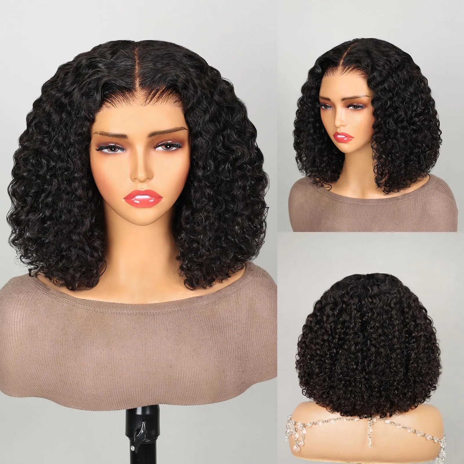 200% densité Jerry Curly Lace Frontal Bob Bob Short Style Human Hair Wigs Natural Couleur Full Ext 10-16 pouces