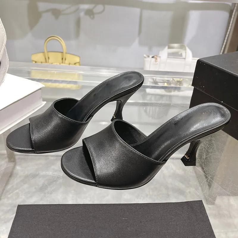 Womens Slingbacks Sandals Stiletto Heels 7.5cm Slippers Designer Slip On Wedding Shoe Ladies Casual Shoe Classic Black White Khaki Leisure Shoe Luxurys Flip Flops